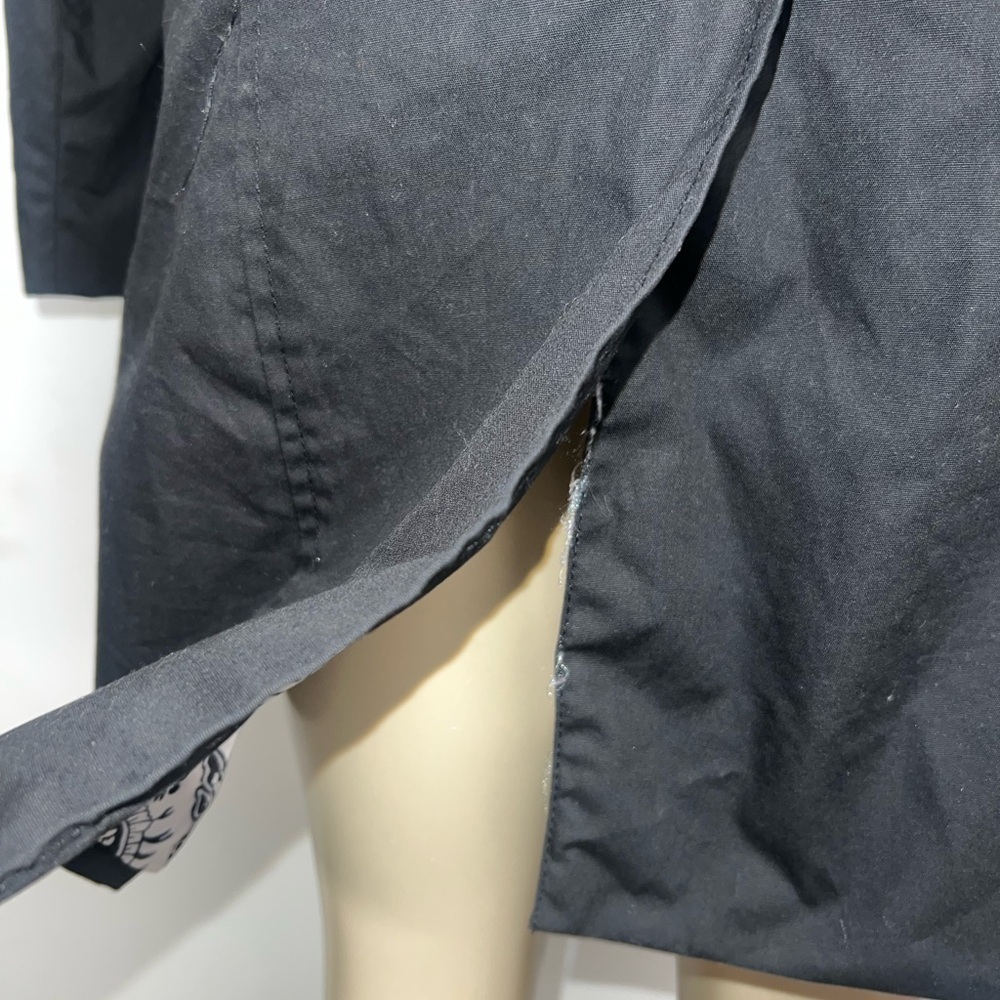 Dennis Basso Black Trench Coat with White Accents - Picture 2 of 8